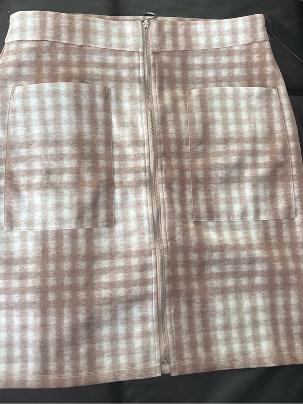 Zip-Front Plaid Mini Skirt in Blush